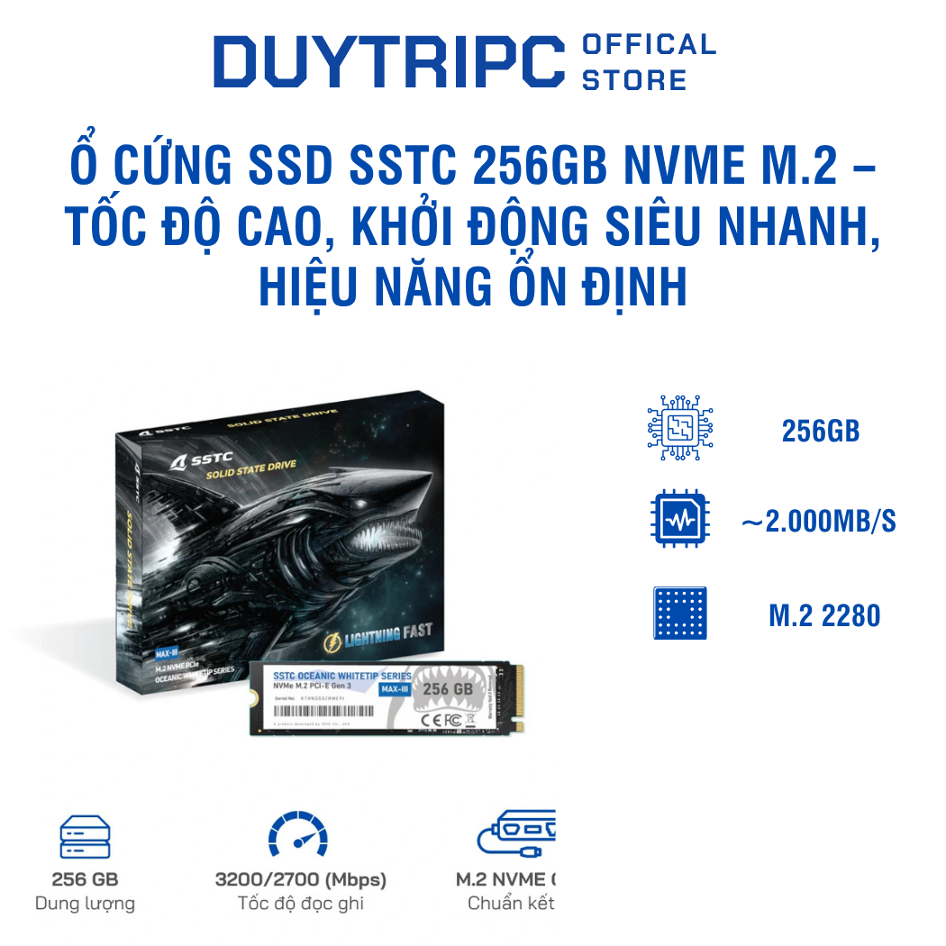 Ổ cứng SSD SSTC 256GB NVMe M.2 – Tốc độ cao, khởi động siêu nhanh, hiệu năng ổn định